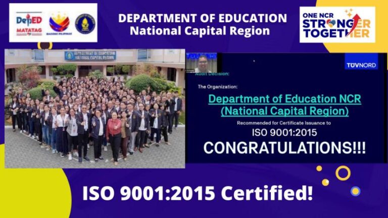 DepEd NCR is Now Recommended for Certificate Issuance to ISO 9001:2015