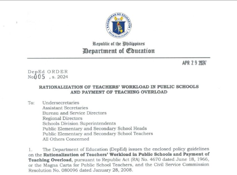 Rationalization of Teachers’ Workload in Public Schools and Payment of Teaching Overload